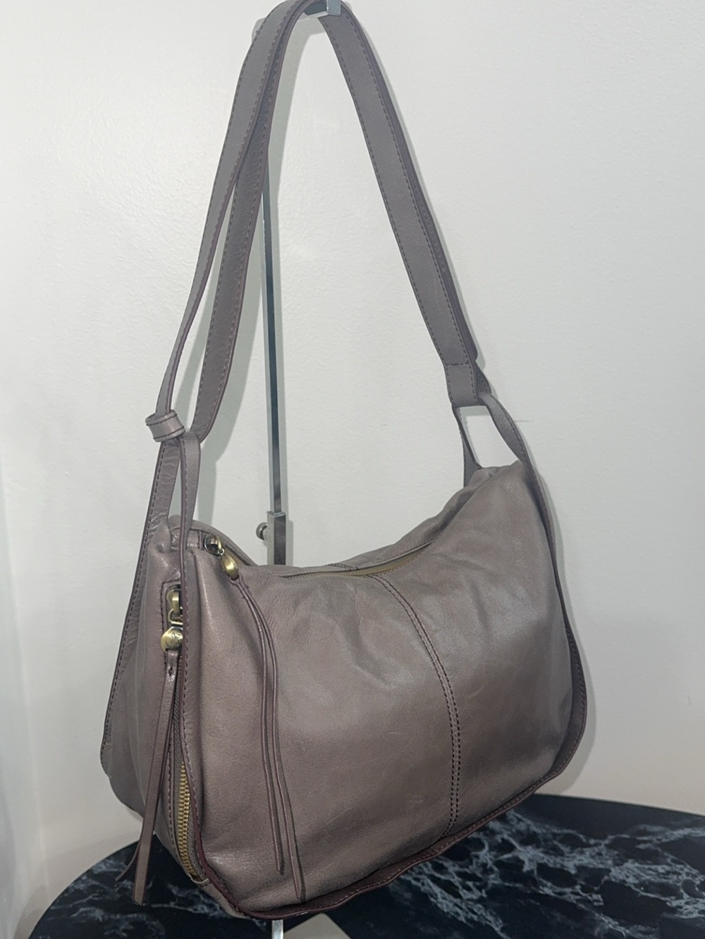 HOBO Handbag Leather Shoulder Bag Gray Medium Size AUTHENTIC - Picture 5 of 14